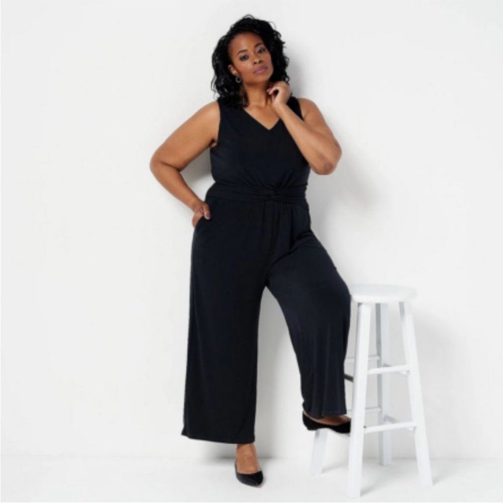 J Jason Wu Regular City‎ Knit Sleeveless Black Jumpsuit Size 1X Like New